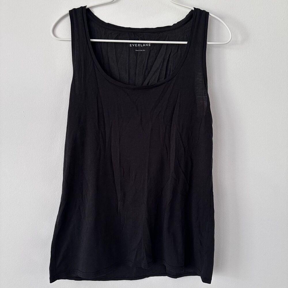 Everlane Black Sleeveless Pima Cotton Blend Scoop Neck Tank Top Sz Large L Peru